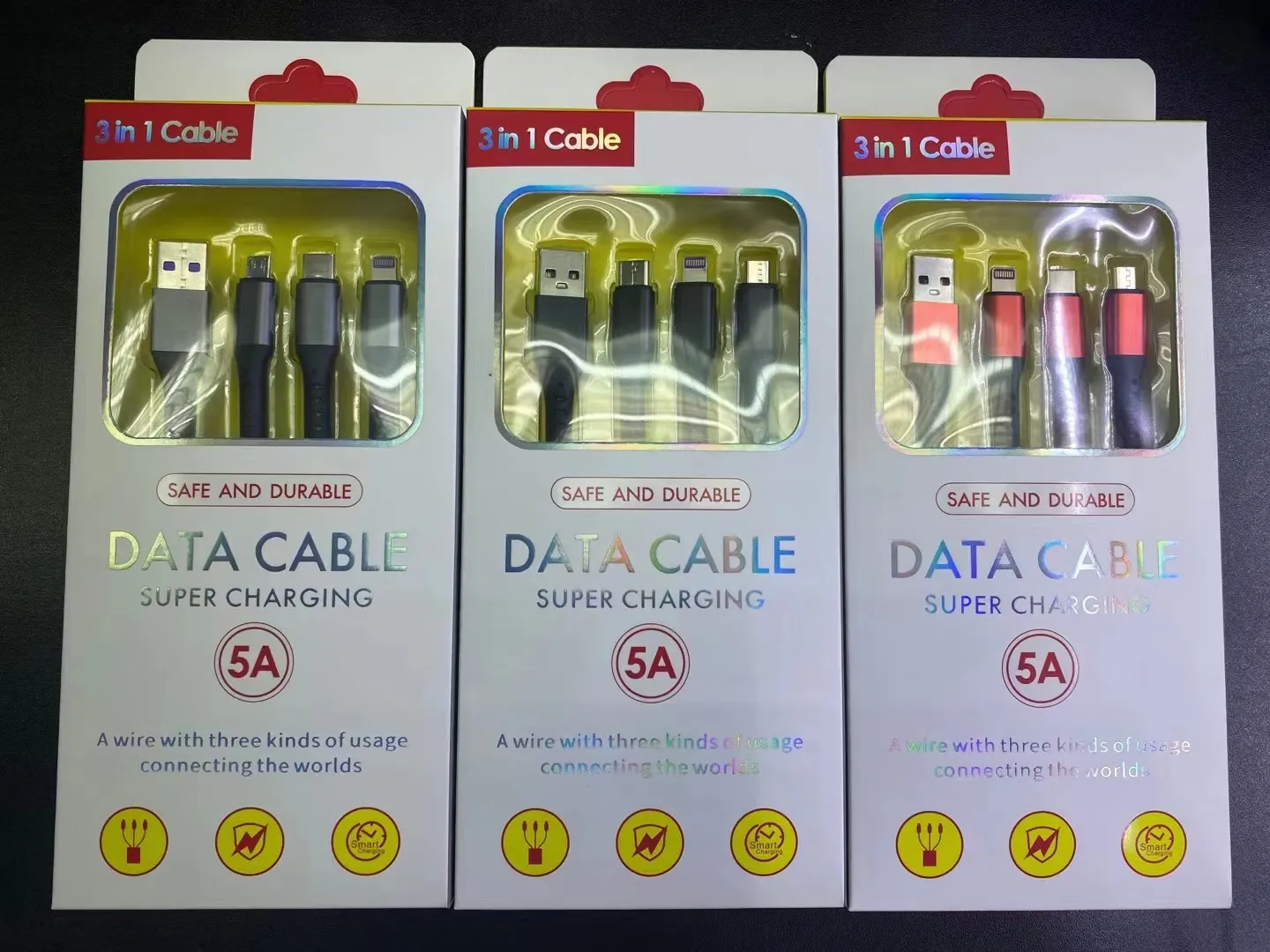 6A 66W Fast Charging 3 in 1 Cable  Micro  Cable Type C USB C Data USB Cable