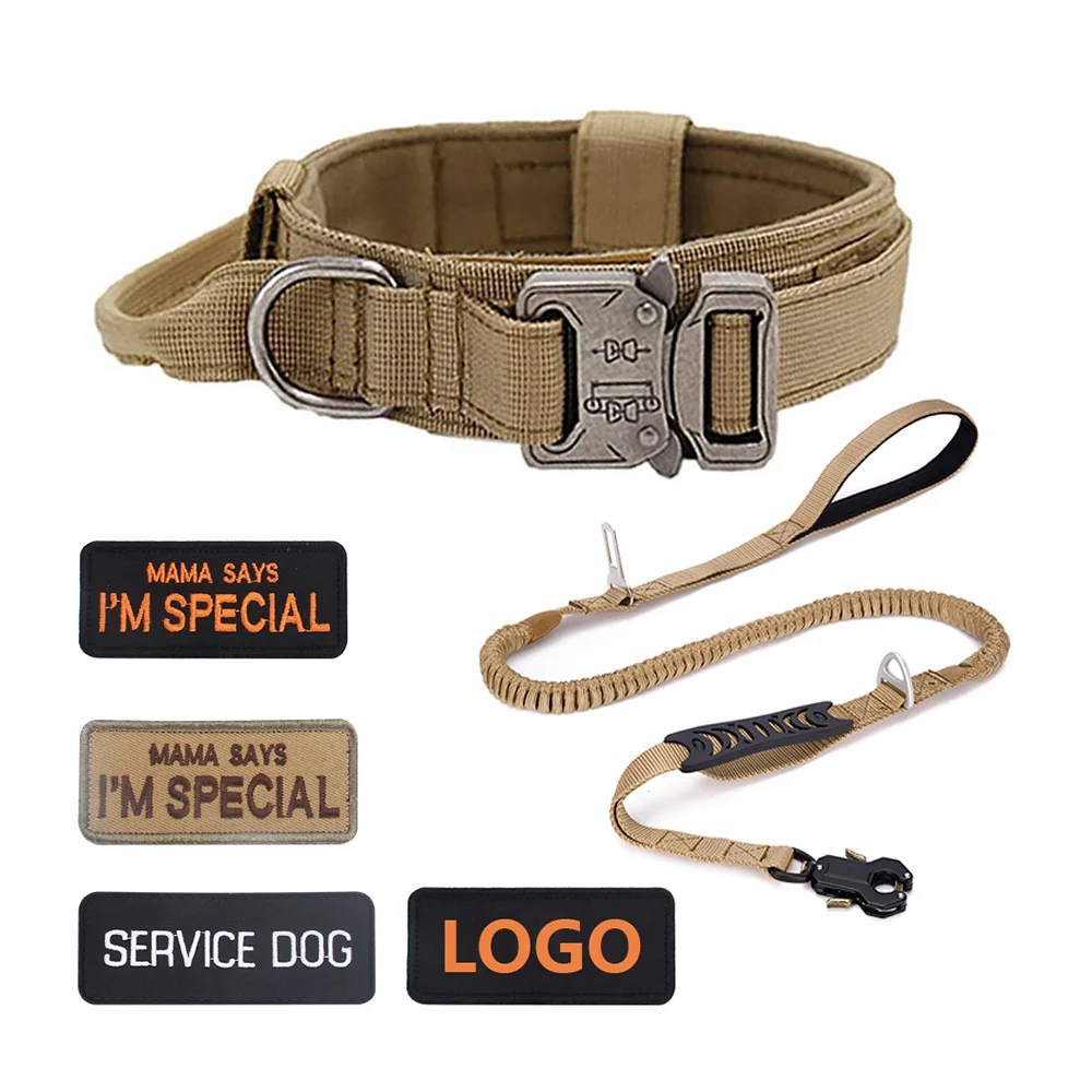 New Dog Collars with Traffic Handle Adjustable Heavy Duty Bungee Dog Training Collar Lead Leash Metal Buckle Tactical Dog Collar
