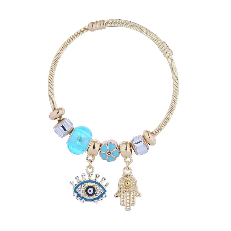 Personalized beaded crystal diamonds evi eye palm pendant bangles charms for bracelet making