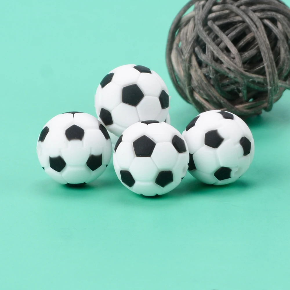 Low Moq Wholesale Baby Teething Round Food Grade Silicone Beads BPA Free Silicone Focal Sports Football Beads Diy Keychain