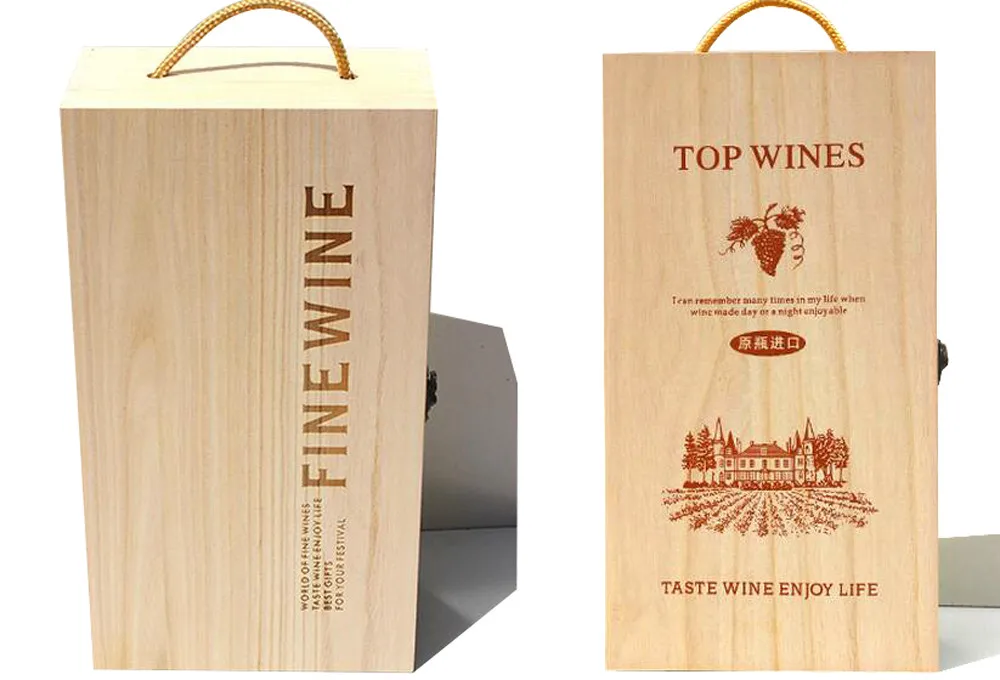 2 Bottles Paulownia Wood Gift Boxes Packaging for Liquor Wine and Champagne