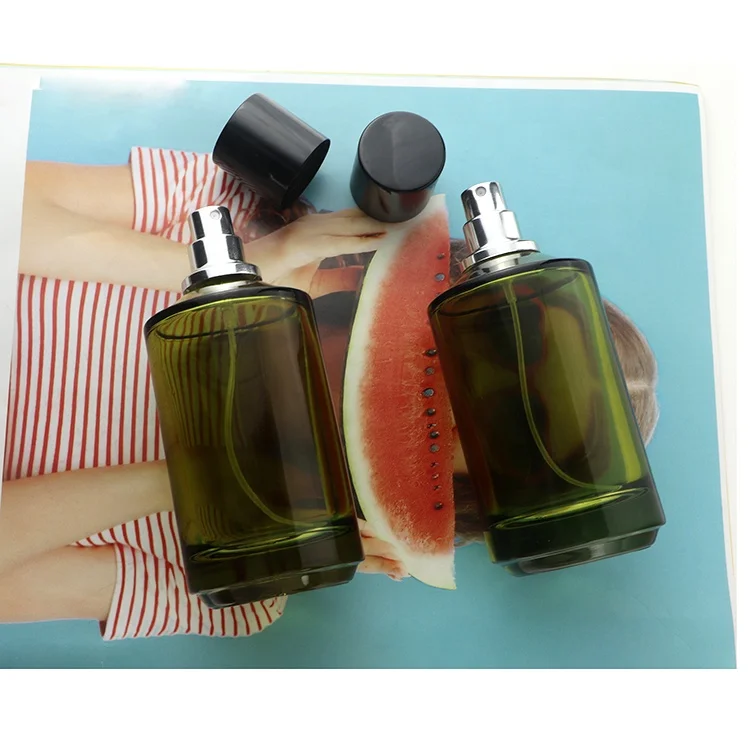 Best Quality Olive Green Perfume Bottles 100ml Drop Shoulder Luxury Perfume Packaging Bottle With Cap