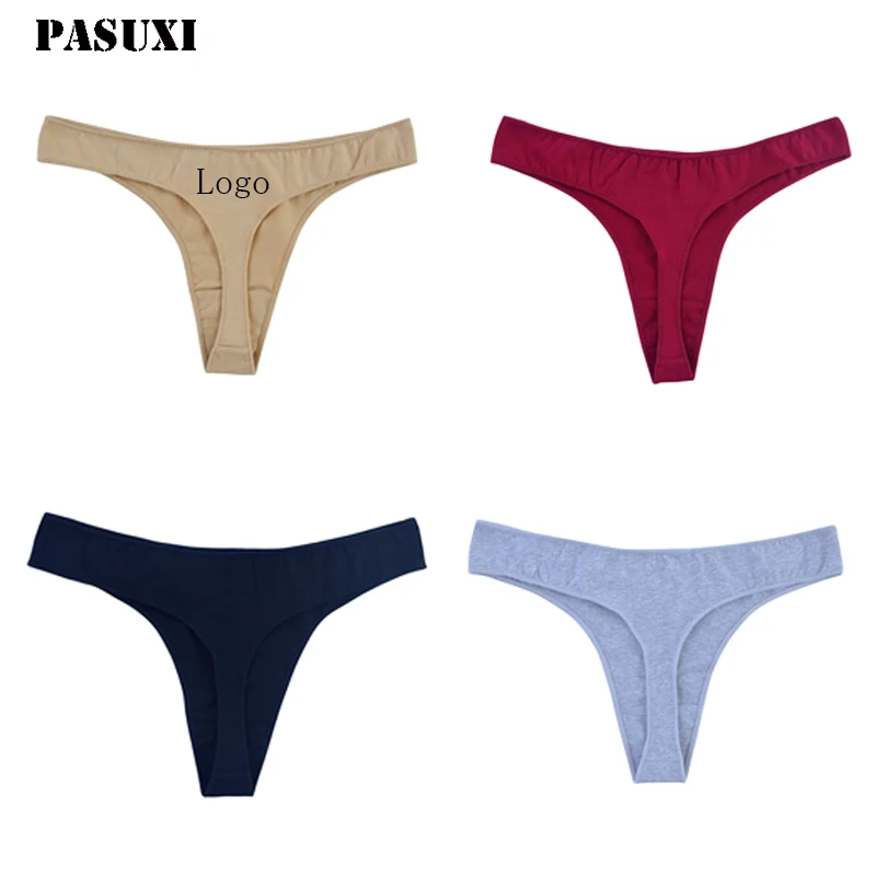 PASUXI 2024 Custom Sports Breathable Panty Women Cotton Solid Sexy Thong Underwear Plus Size Seamless Panties For Women