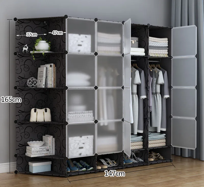 High quality hot sale plastic closet combination closet simple modern storage cabinet Bedroom Closet Wardrobe Steel