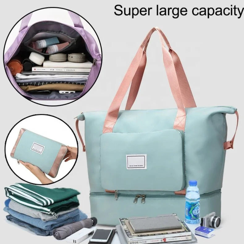Top Seller Foldable Expandable Dry Wet Waterproof Duffel Bag Holdall Yoga Weekend Shoulder Gym Luggage Travel Tote Women