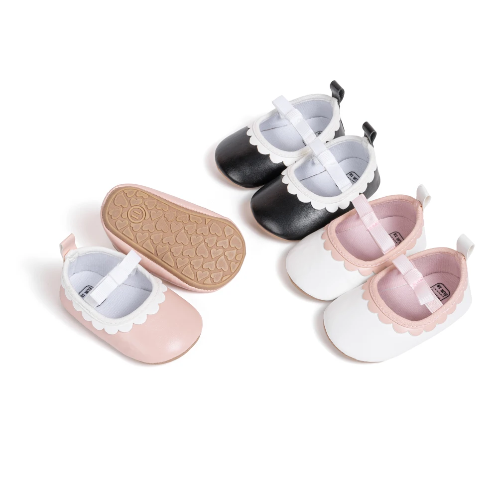 Newborn Baby Girls Mary Jane Flats Formal First Walker Shoes With Bow Accent Baby Dress Shoes
