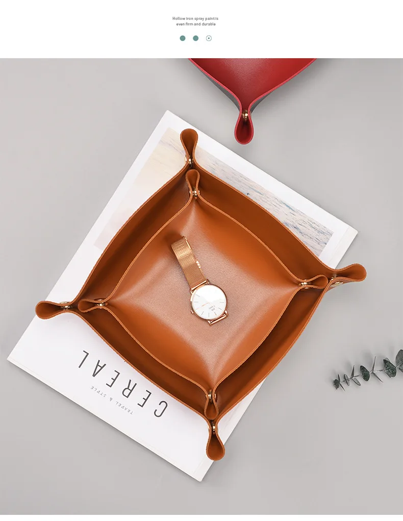 Coin Caddy Leather Storage Box Leather Tray Leather Jewelry Basket Box