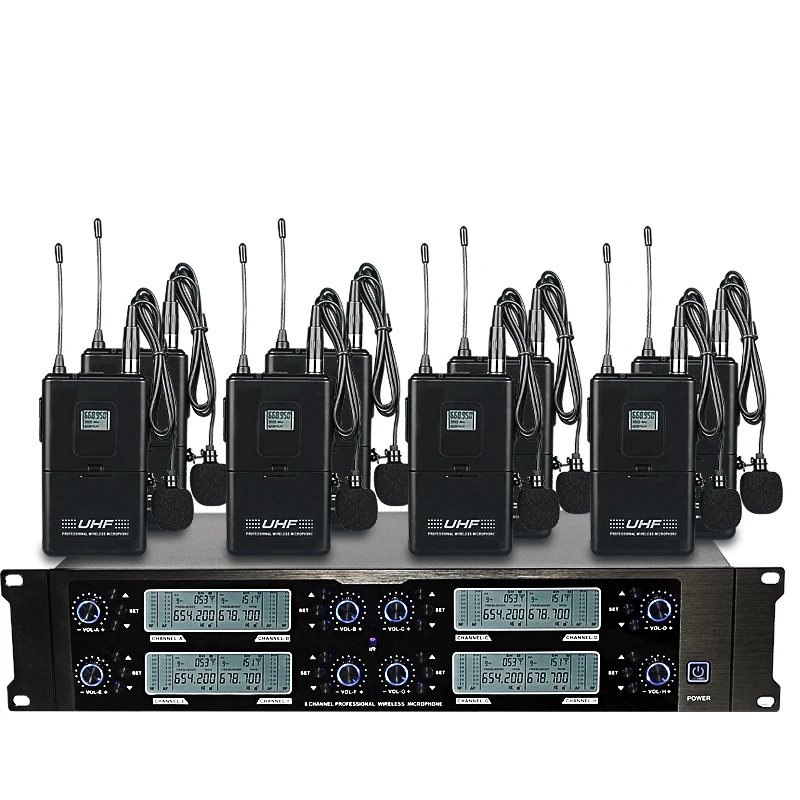 EPXCM/TP-6008 Wholesale High Quality professional UHF 8 channel  wireless lapel Lavalier mic 8 wireless Headset microphone