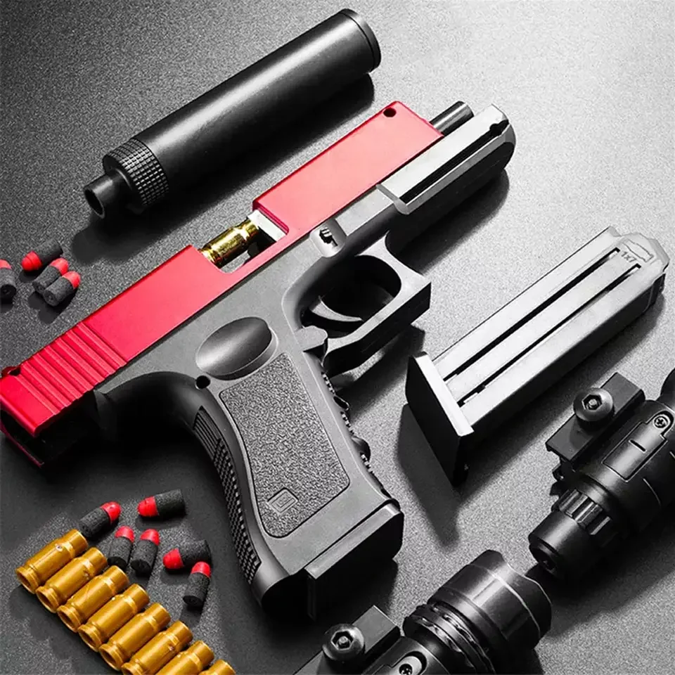 toy bb gun with soft bullets educational toys gifts for kids boys girls adults plastic shell ejecting laser glock toy gun