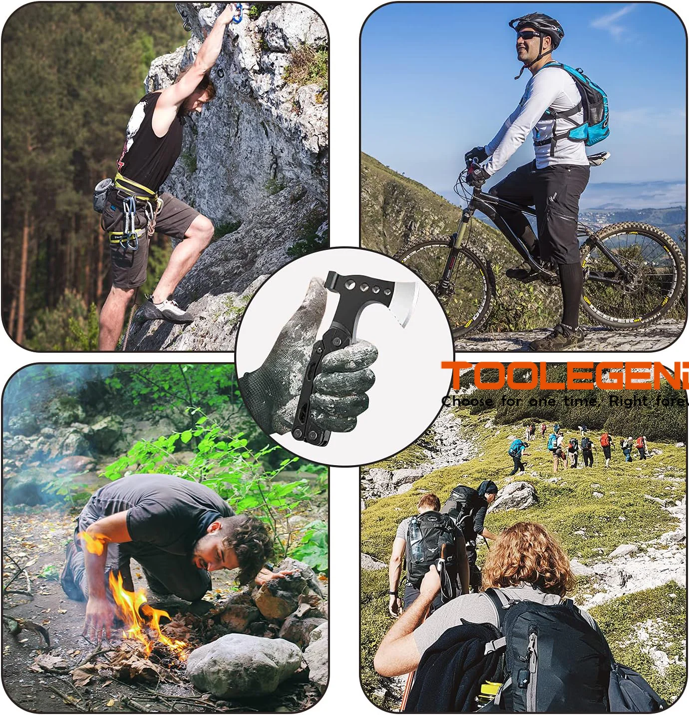 Outdoor camping multi-functional axe, convenient folding flint combination, emergency life-saving multi-purpose artifact