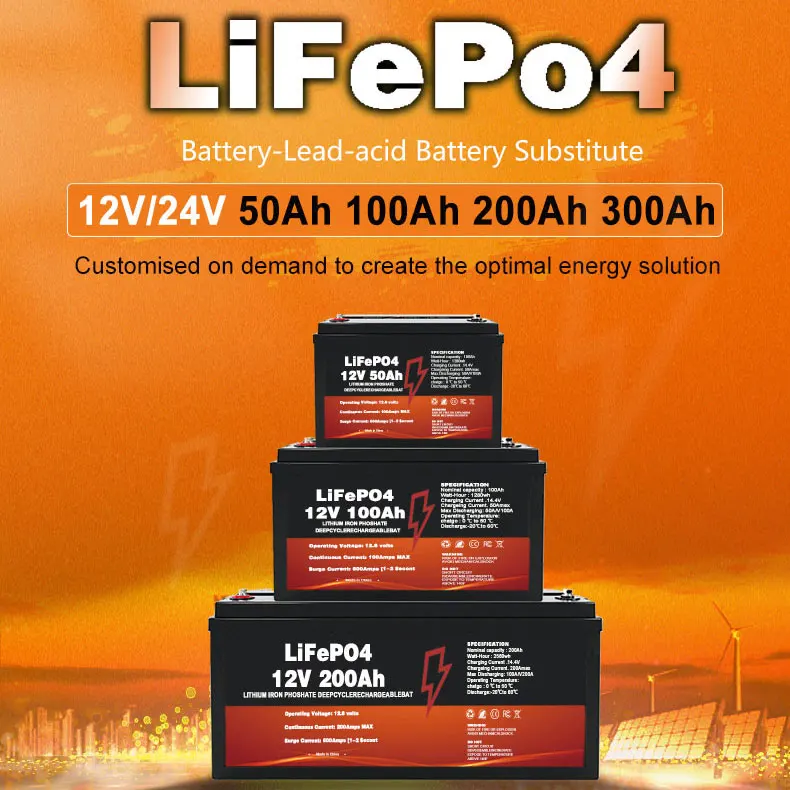 12V 100Ah Mini LiFePO4 Lithium Battery Low-Temp Protection 24 volt 300Ah Lithium Ion Battery  for RV/Solar System/Trolling Motor