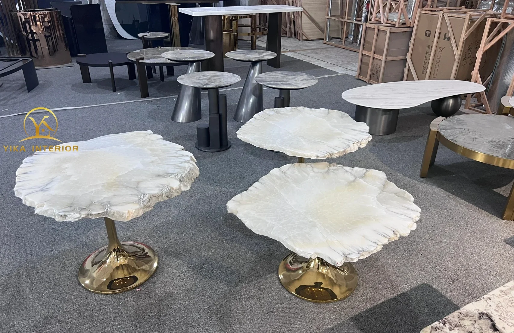 Nordic modern natural marble top gold metal legs coffee table set luxury round composable coffee table for living room office