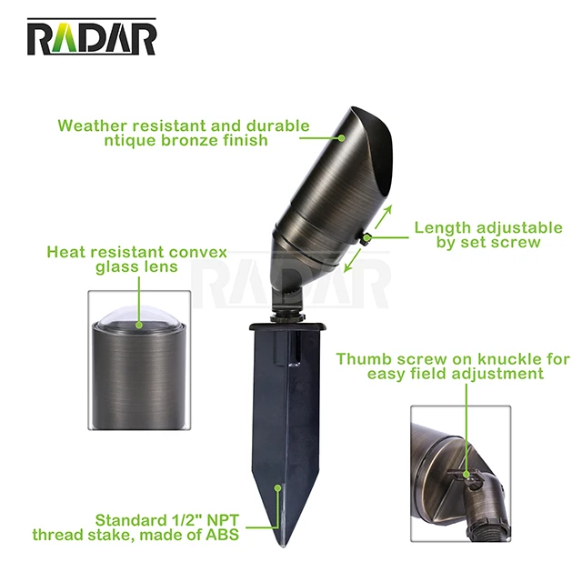 RAL-8105-BBR Outdoor MR16 spot light solid brass garden spike led light