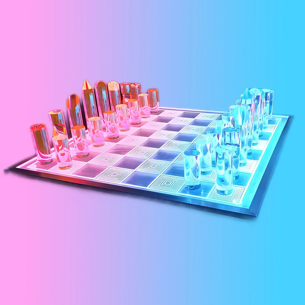 3D Luxe Acrylic Fire Ice LED Light Glowing Chess Set Luxury Cut Chessboard Executive BoardAcrylic Chess Game