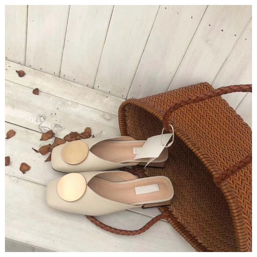 
Casual Women Slippers Slip Flat Heel Shoes British Buckle Slides Wooden Block Heels 