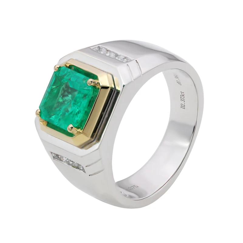 Выращенный в лаборатории Изумрудный драгоценный камень белое золото S925 Серебряное мужское кольцо