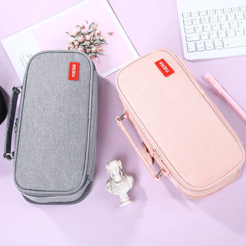 Office Stationery Three Layers Large Canvas Pencil Case School Supplies Gift Pencil Bags