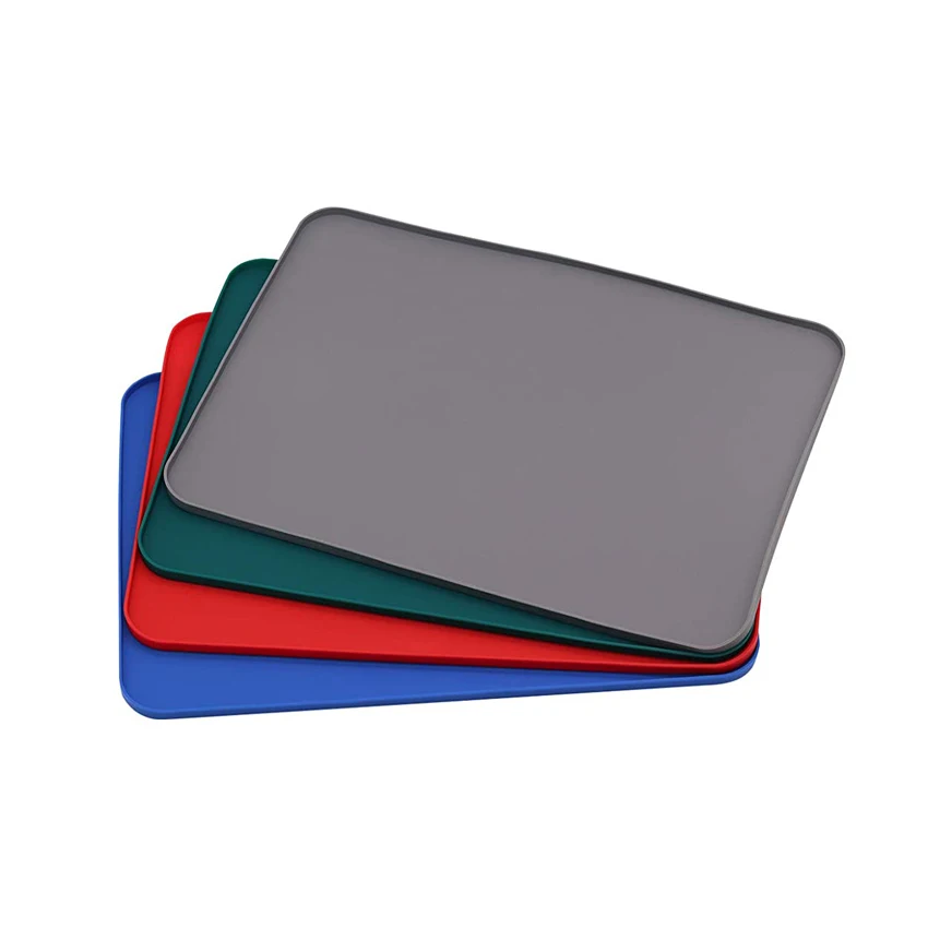 
Custom rectangle shaped silicone tray mat for pet dog and cat feeding water and food, water proof pee pad tray underlay 