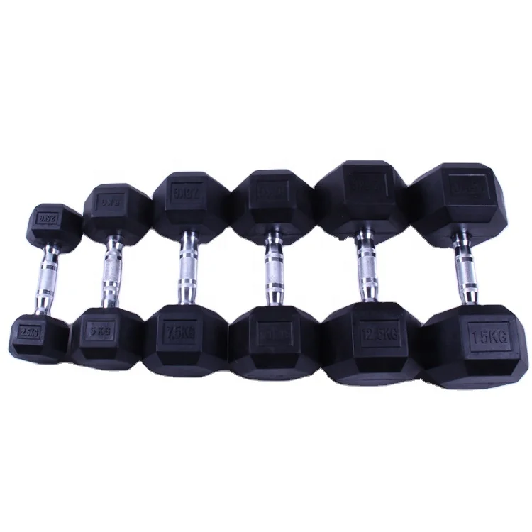 High Quality Wholesale Customized 5lb -50lb Hex Rubber Dumbbells Hexagon Dumbbell