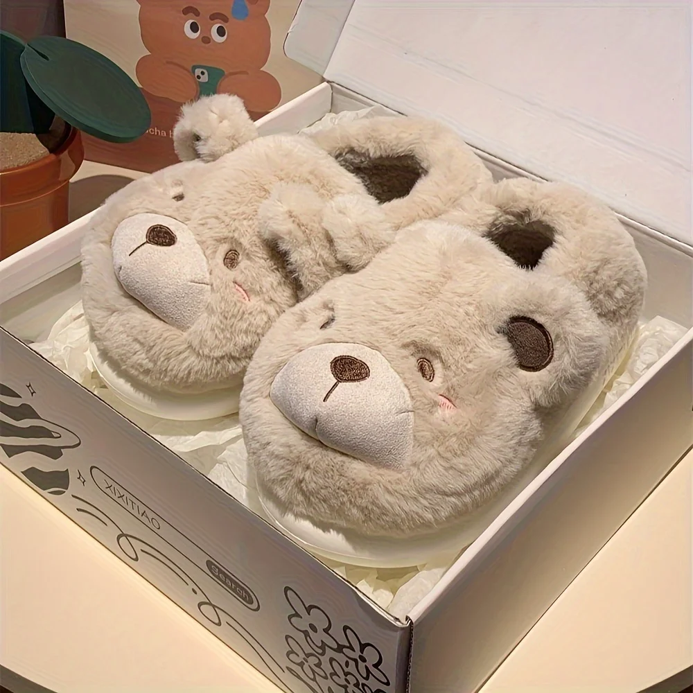 Custom Animals Fluffy Novelty Slippers Kawaii Cartoon Slip Soft Sole Plush Animals Slippers