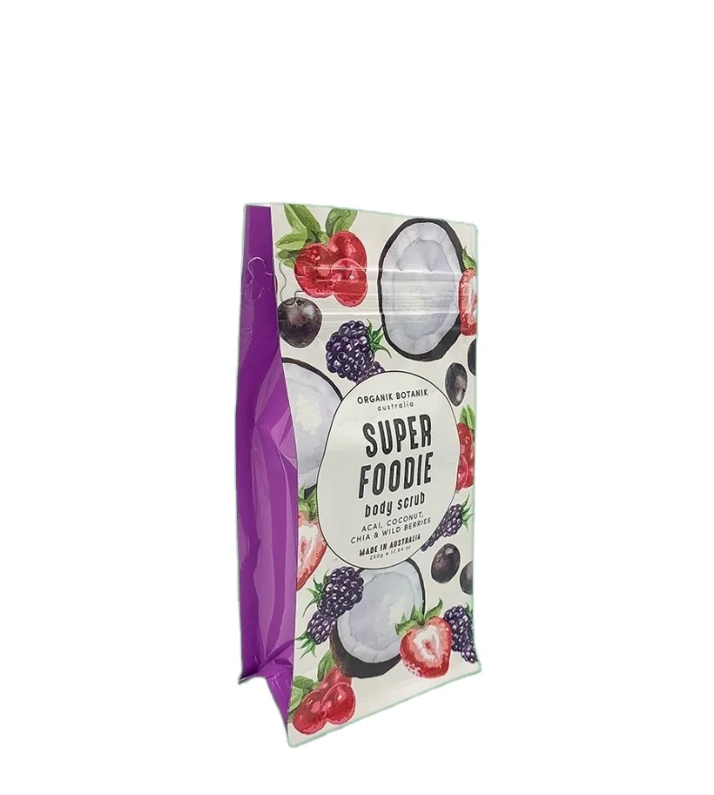 Custom Print Flat Bottom Ziplock Stand Up Pouch Packet Food Packaging Bag Dried Fruit Nuts Oats Packing Bags