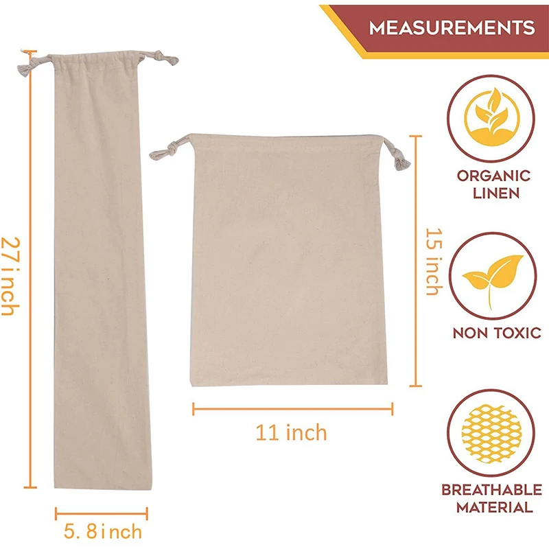 Customized Logo 100% Organic Cotton Bread Bags Pouches With Drawstring