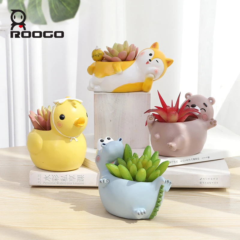 Roogo flower and plant bonsai the lazy time lovely animal polyresin desktop decor flower pots