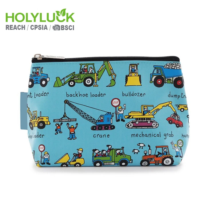 Women small makeup bag travel funny storage toiletry bag kids cartoon car makeup kid toiletry bag with logo zip