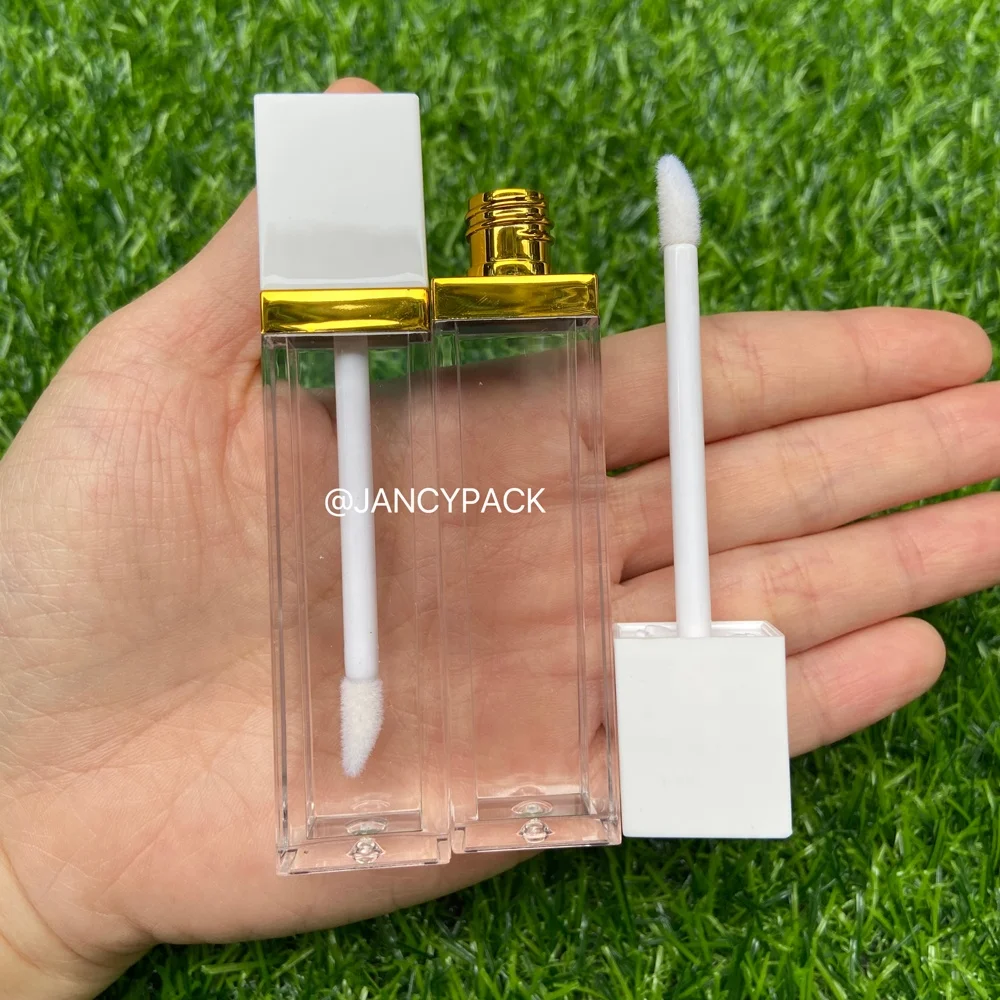 7ml unique white gold luxury Square Empty Lip Gloss Wand Tube lip tint Container Wholesale Custom liquid lipstick Bottle