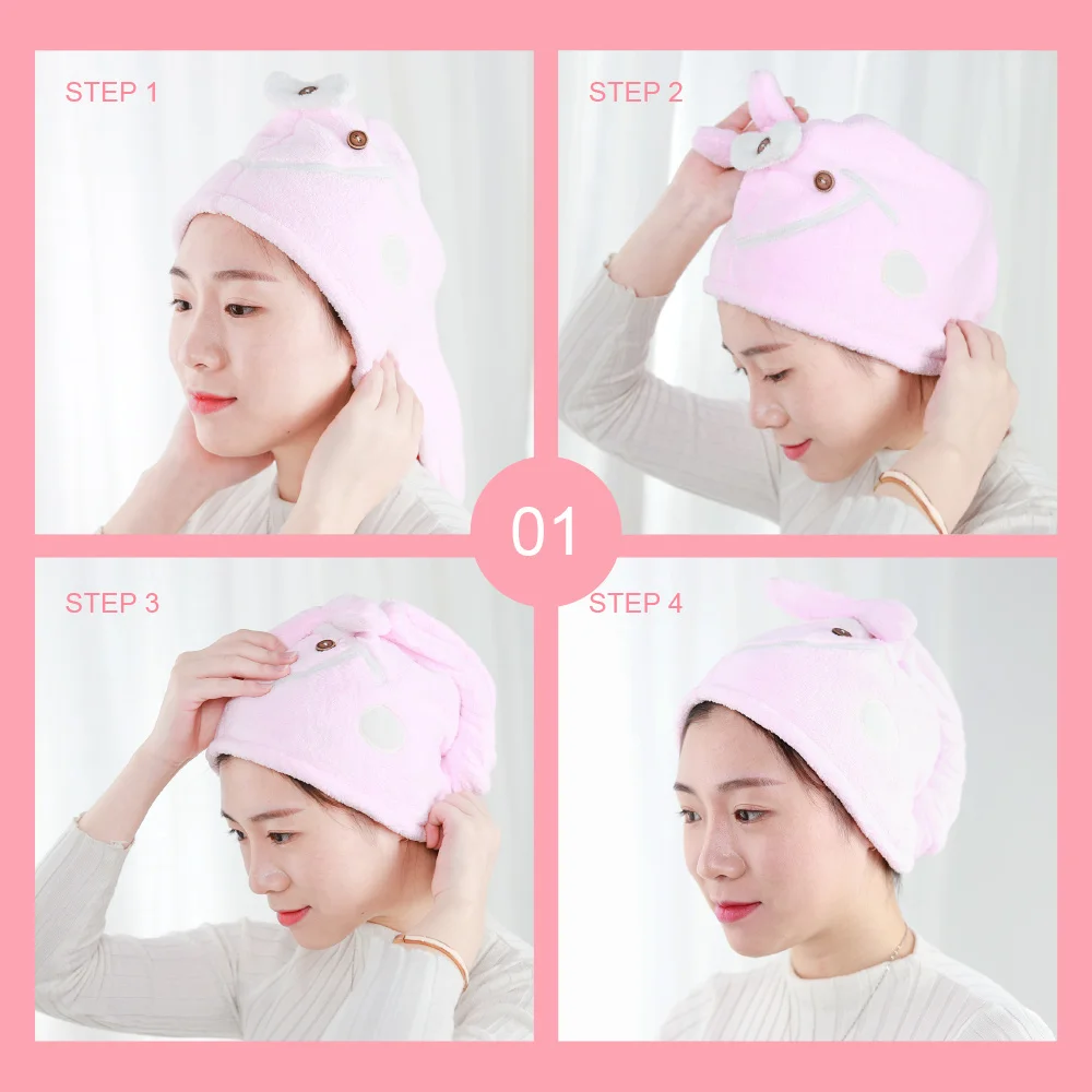 Promotional Custom Reusable Shower Super Absorbent Microfiber Dry Hair Drying Cap