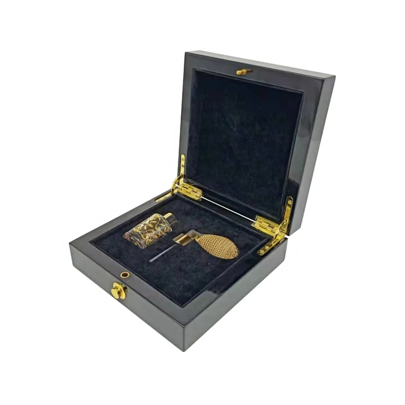 Gloss Lacquer Arabic Wooden Perfume Packaging Box Metal Lid Luxury Perfume Packaging Wood gift Box