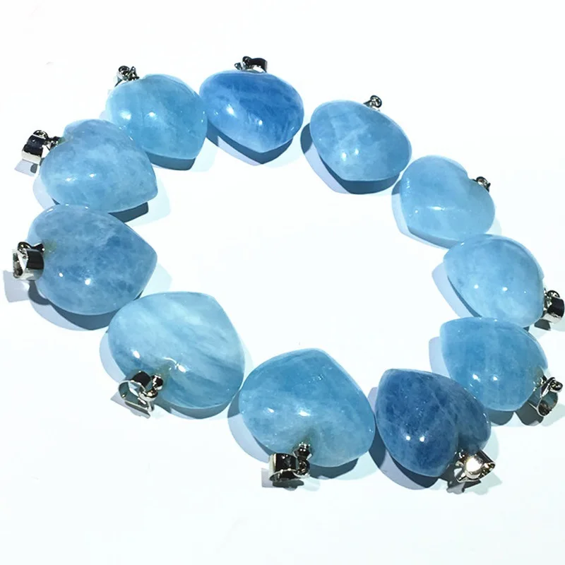 PJ-C281 Wholesale Natural Gemstone Jewelry Accessories Heart Aquamarine Pendant