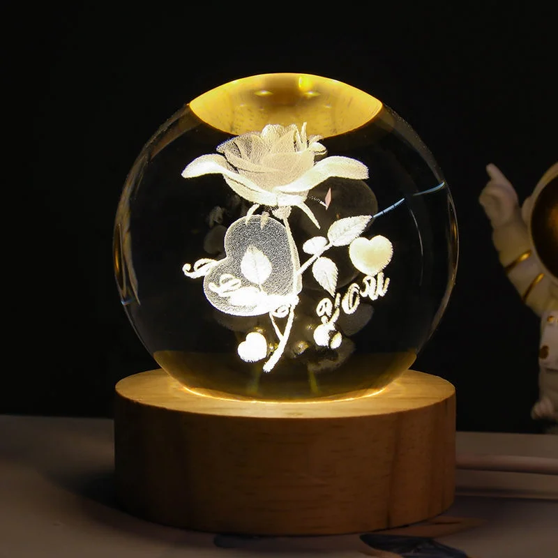 Crystal Ball Night Light USB Charging Kids Moon Lamps Music Box 3d Lamp Universe Galaxy Earth Globe Crafts Home Desktop Decor