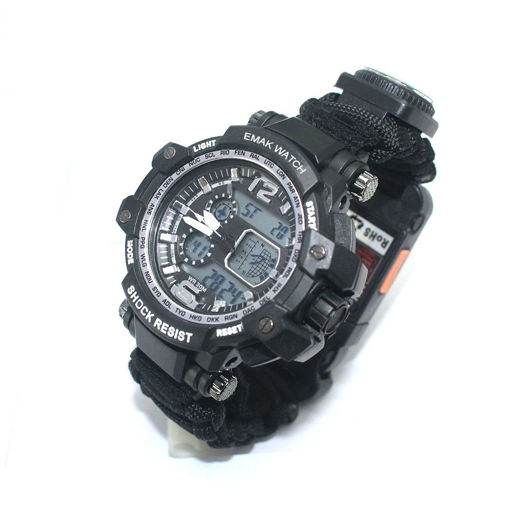 Sport Equipment Camping Custom Logo Cheap Hiking Equipment Watch 2020 New Products Multifunction Survival Watches, Outdoor Black