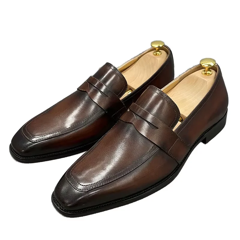 Accept OEM Service In Ready Stock Hand Made 4 Season Genuine Leather Upper Anti Slip Men Driving Shoes Leather Loafers