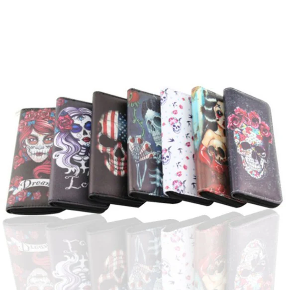 PU leather women wallet 3D print skull clutch bag custom fashion carteras designer wallets for women