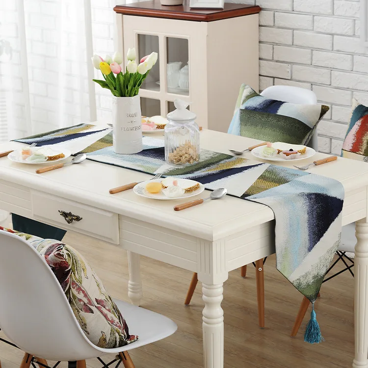Luxury European Style Table Runner Decorations Jacquard Geometric Dining Table Runners