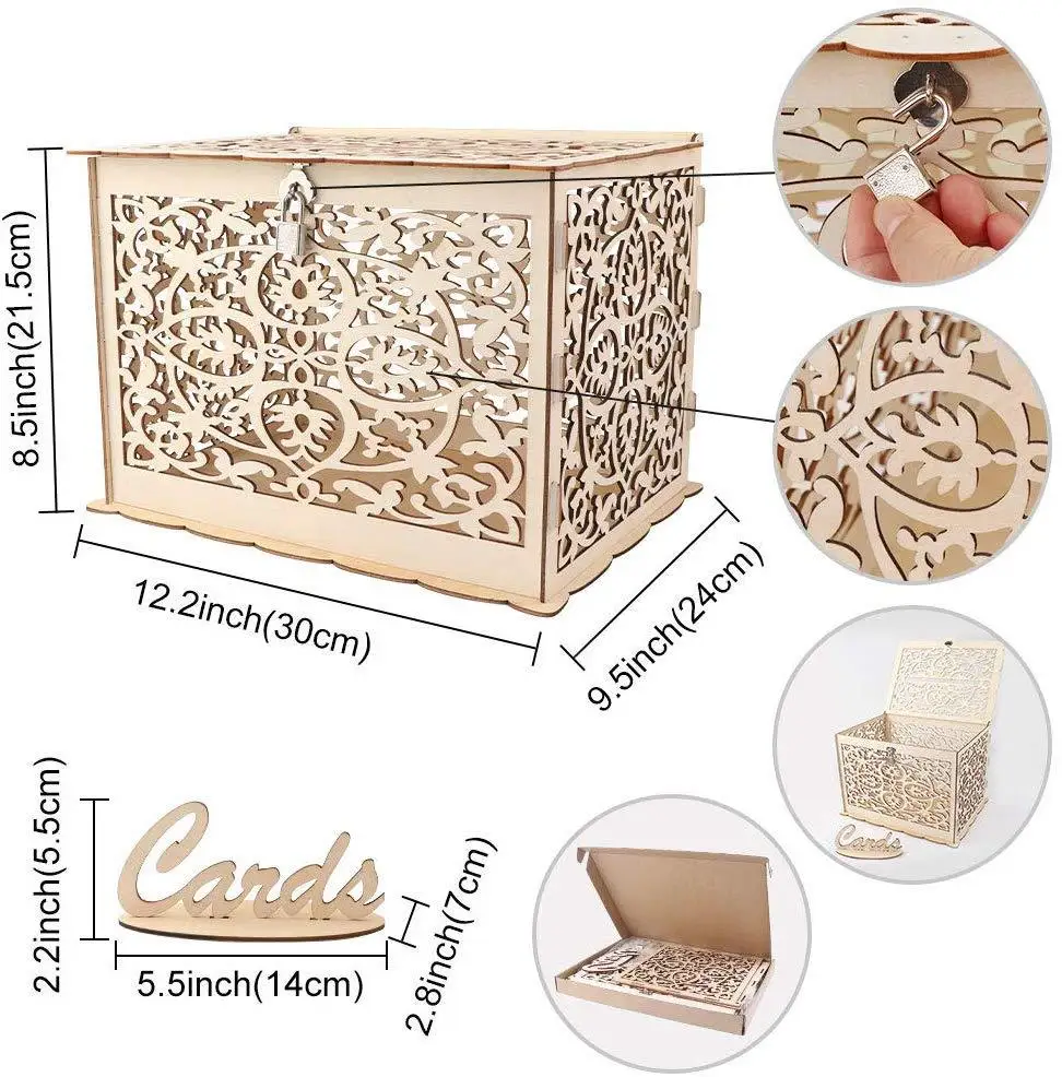 Wedding Party Favor Rustic Wood Diy Wedding Card Box With Lock