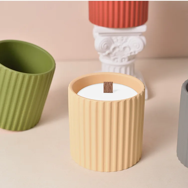 Jinmai Luxury Ribbed Ceramic Candle Jar White Ceramic Candle Jar With Lid