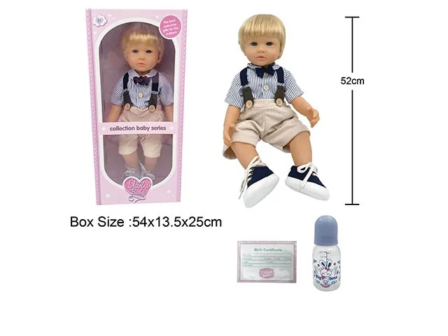 Child 52cm Reborn Baby Boy Doll Toys Nylon Hair Reproductive Organs Limbs Rotated Shoes Bottle Birth Card Accessories for Kids