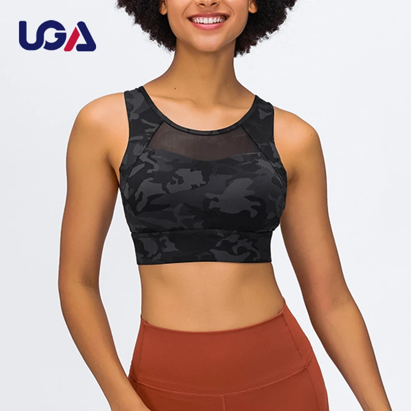 Sports Attire Sexy Gathering Yoga Dance Bra Vest Lady Mesh Patchwork Breathable Fitness Nylon Gym Deportivas Crop Top Bra