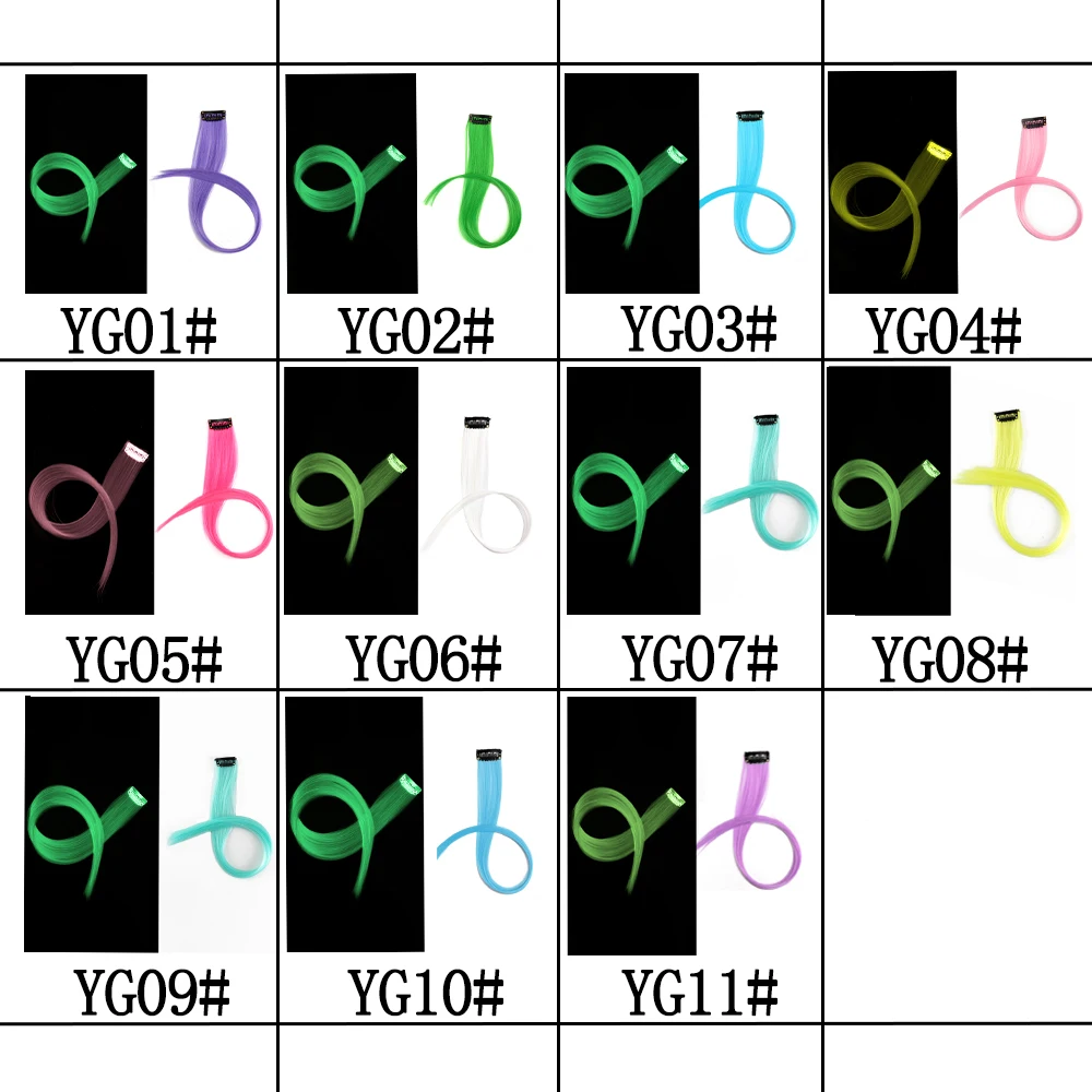 Highlight Glowing in Dark Hair Extensions Colorful Luminous Hair Straight Synthetic Hairpiece Clip in Braiding Hair