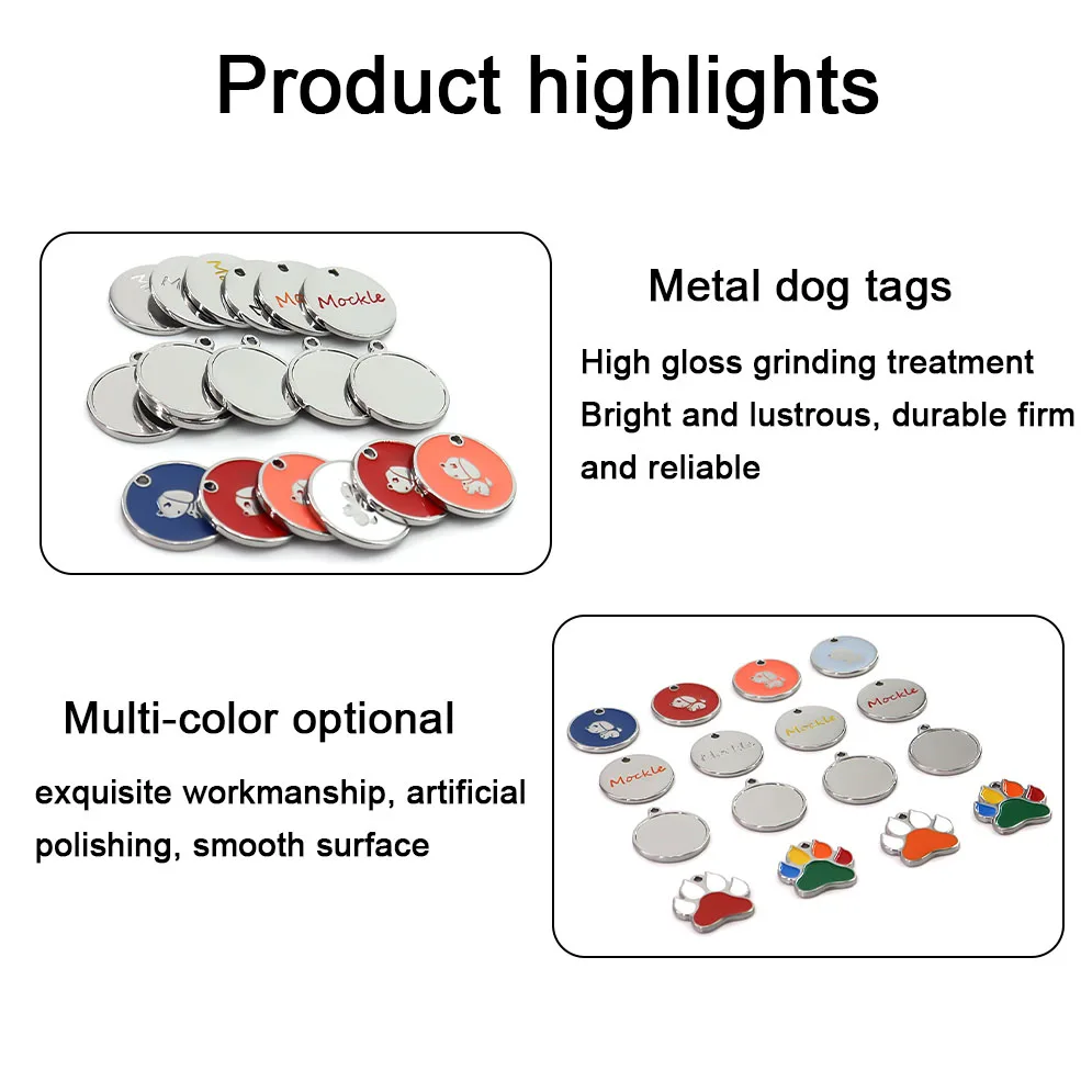 Pet Name Id Qr Code Name Dog Tag Custom Logo Sublimation Metal for Engraving Necklace Dog Tags Metal Round Shape Zinc Alloy