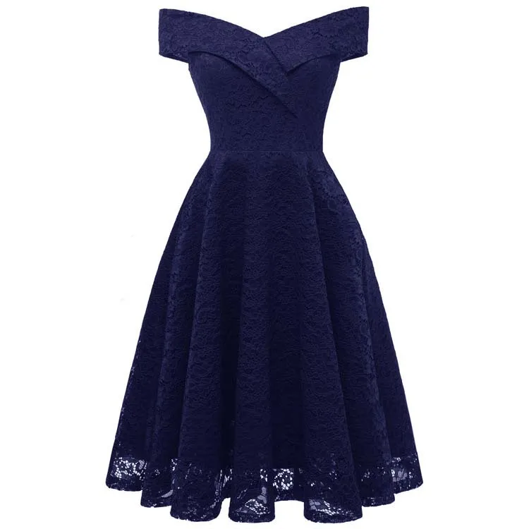 Custom Prom Elegant Ladies Special Occasion Dress Fit And Flare Floral Lace Off-shoulder Flared Women Club Party Dress