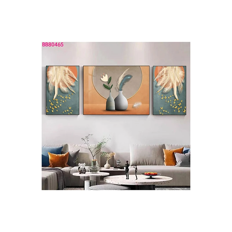 3 Panels Abstract 3D Effect Crystal Porcelain Painting Home Decor Art Printing Wall Decoration Paintings