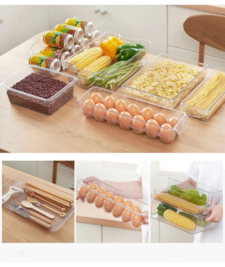 BPA Free Clear Stackable Fridge Organizers Bins For Freezer Kitchen Countertops Cabinets Egg Fruit Drinks Pantry Storage Racks