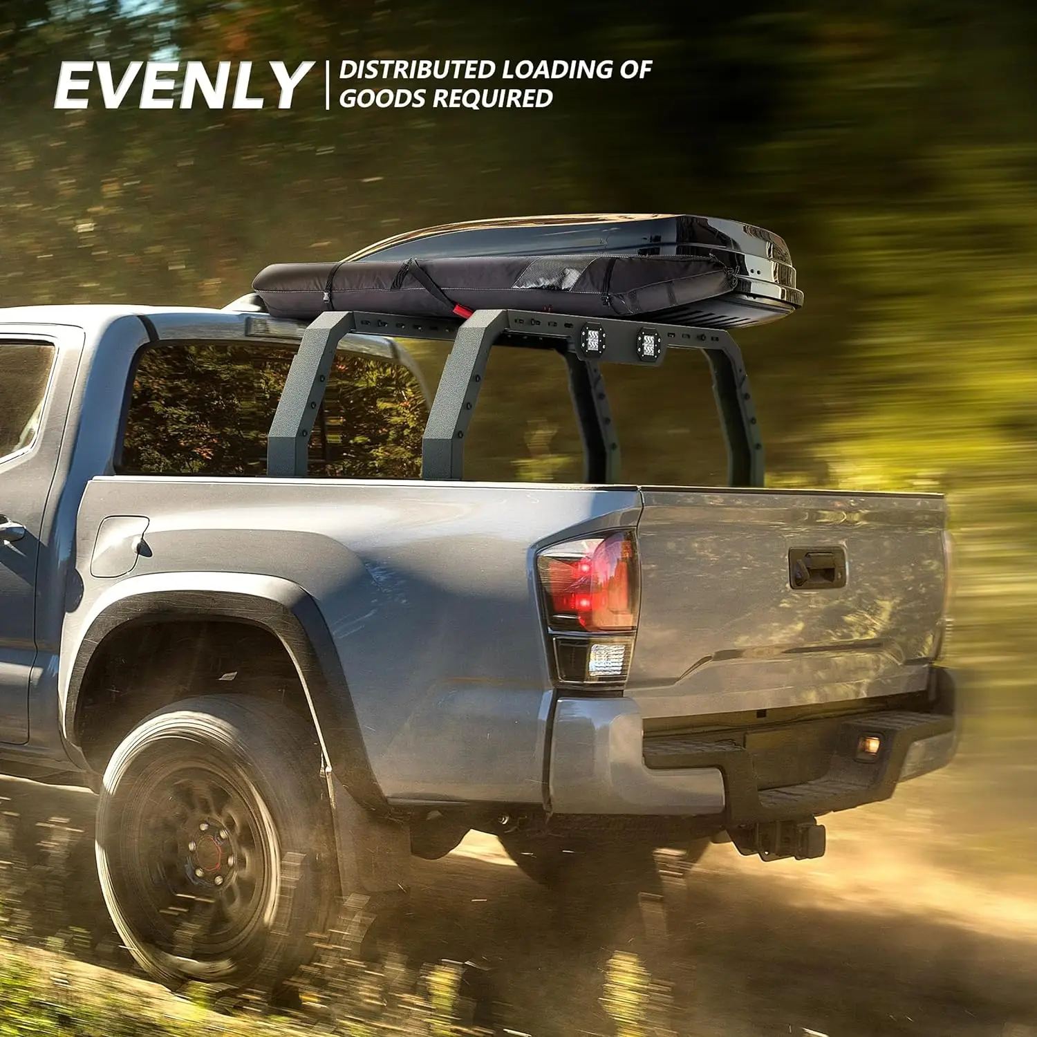 Adjustable 500 LBS Truck Cargo Carrier Bed Rack 2 LED Light Bar Roof Rack Car Mount Toyota Tacoma Jeep Gladiator JT Kayak