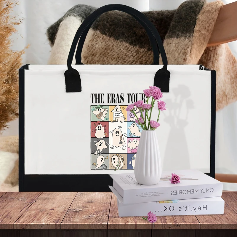 1 Pc  Taylor Ghosts Eras Tour Halloween Pattern Shipping Large Personalized Canvas Beach Bag Monogrammed Gift Tote Bag for Women