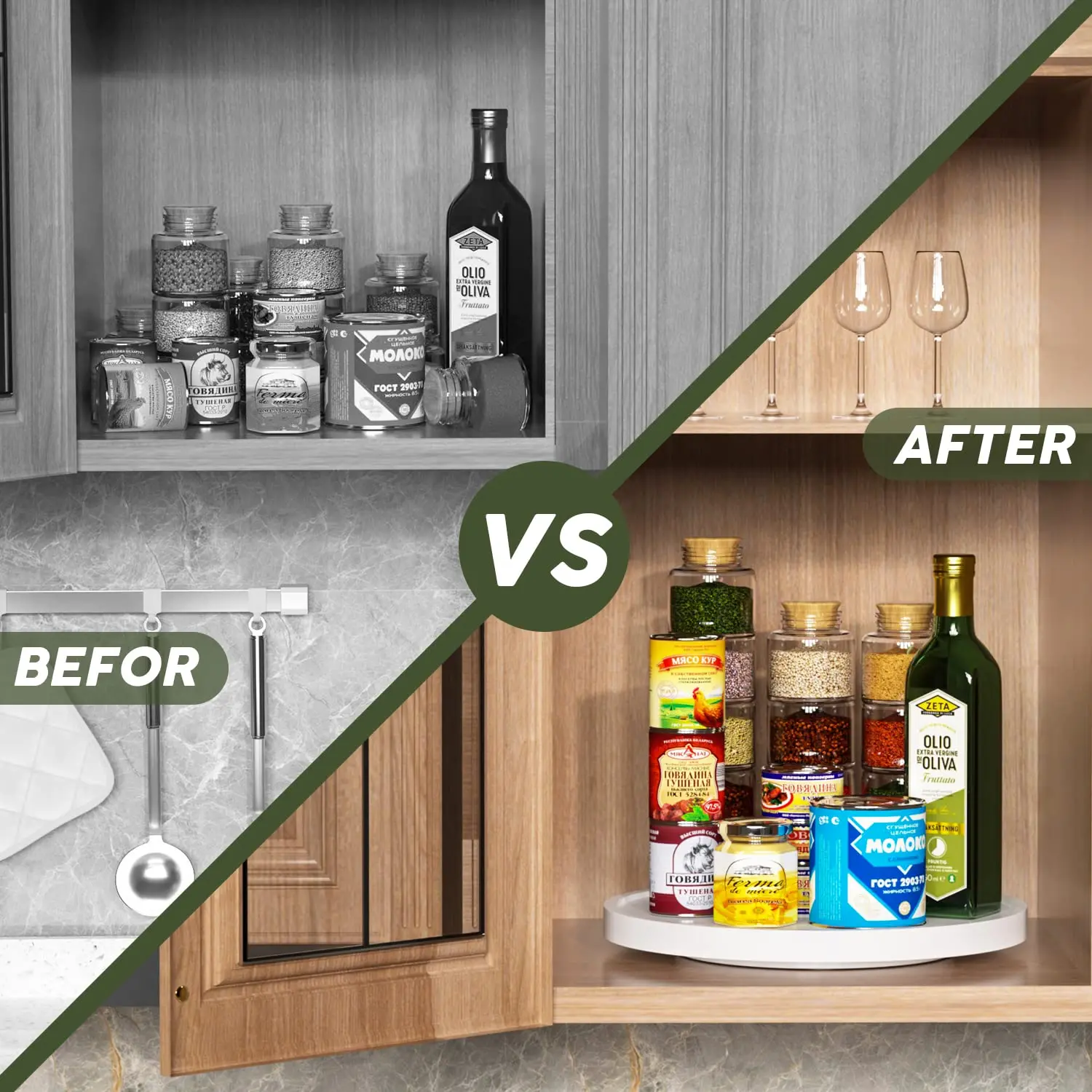 Non-Skid Bamboo Lazy Susan for Table Storage Napkin Holder Vase, Wood Turntable for Kitchen Countertop Organizer