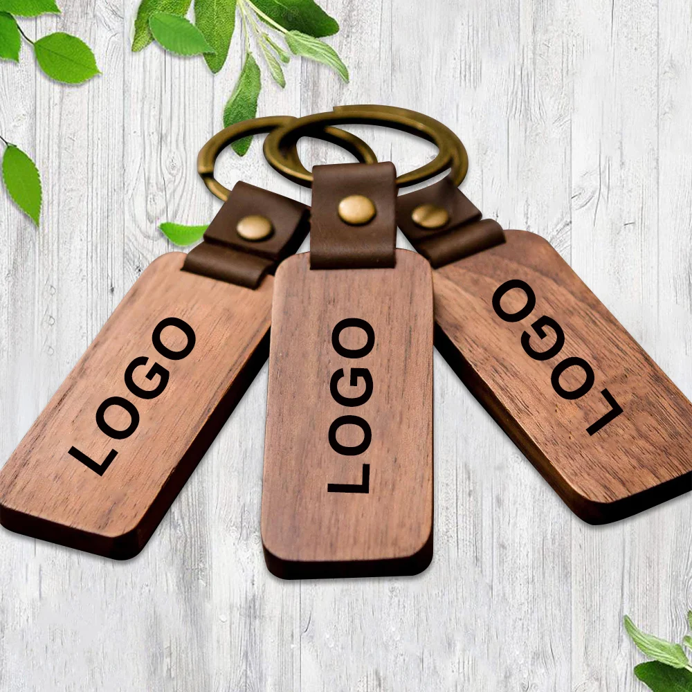 Wood keychain custom logo engrave name wooden keychains blank engraved letter wood keychain